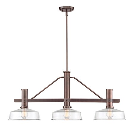 Designers Fountain Carson 60 Watt 3 Light Satin Copper Bronze Pendant with Clear Glass Shade 96538-SCB